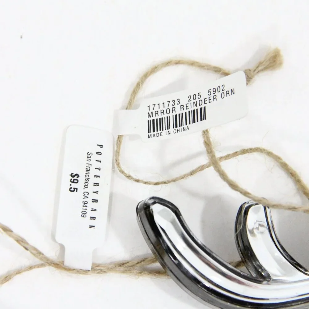 Pottery Barn Reindeer Ornament NEW Set of 2 Mirrored Christmas decor gift